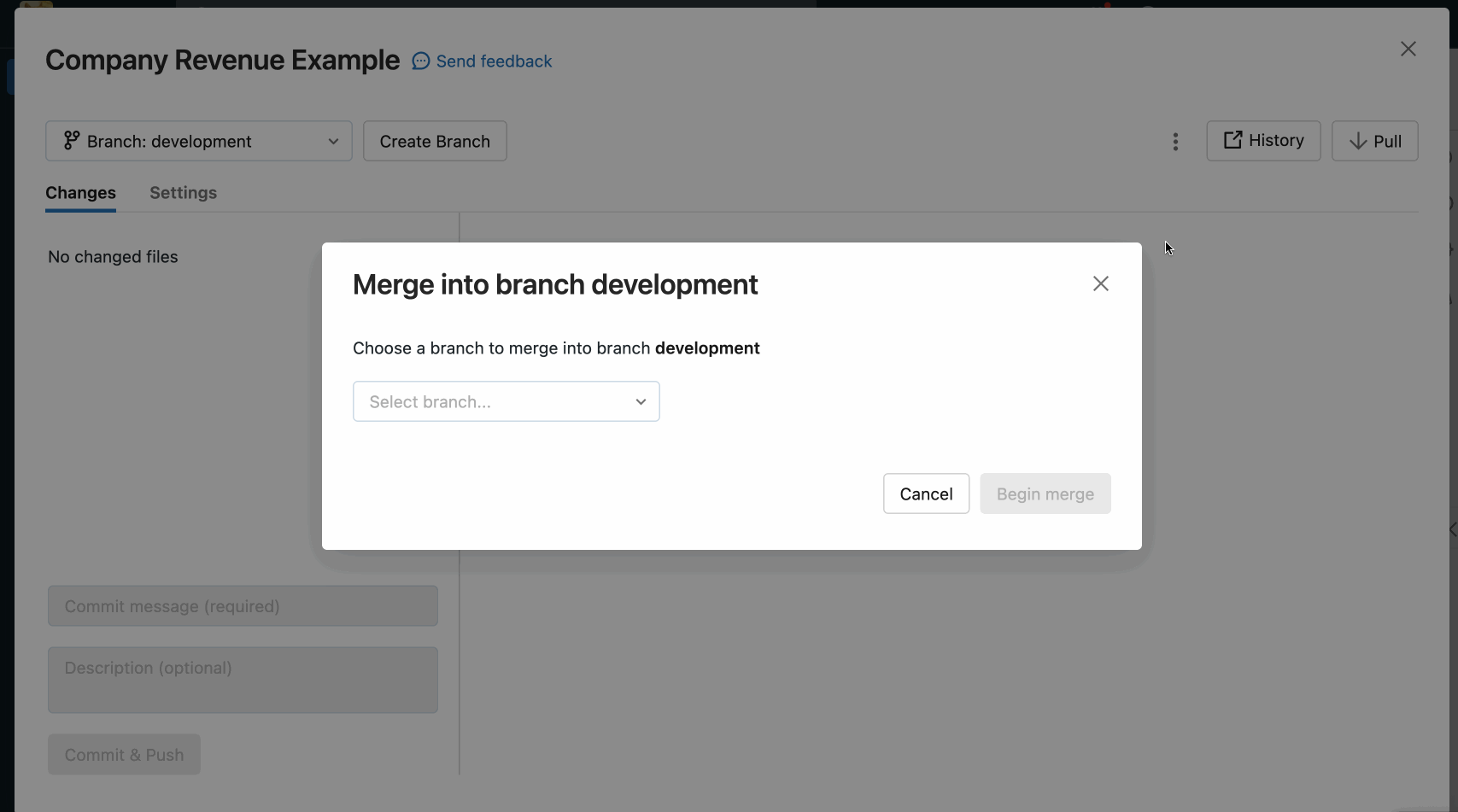 GIF animé montrant un conflit de merge dans l'interface utilisateur des dossiers Git