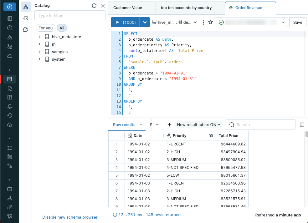 Interface utilisateur de l'éditeur SQL