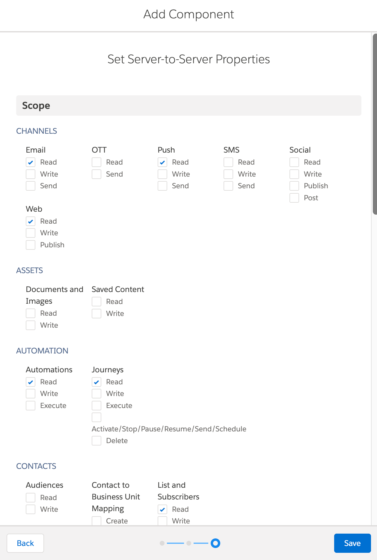 Définir la section d’étendue des propriétés de serveur à serveur