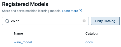 Recherchez des modèles par tag dans l'interface utilisateur des modèles Unity Catalog.