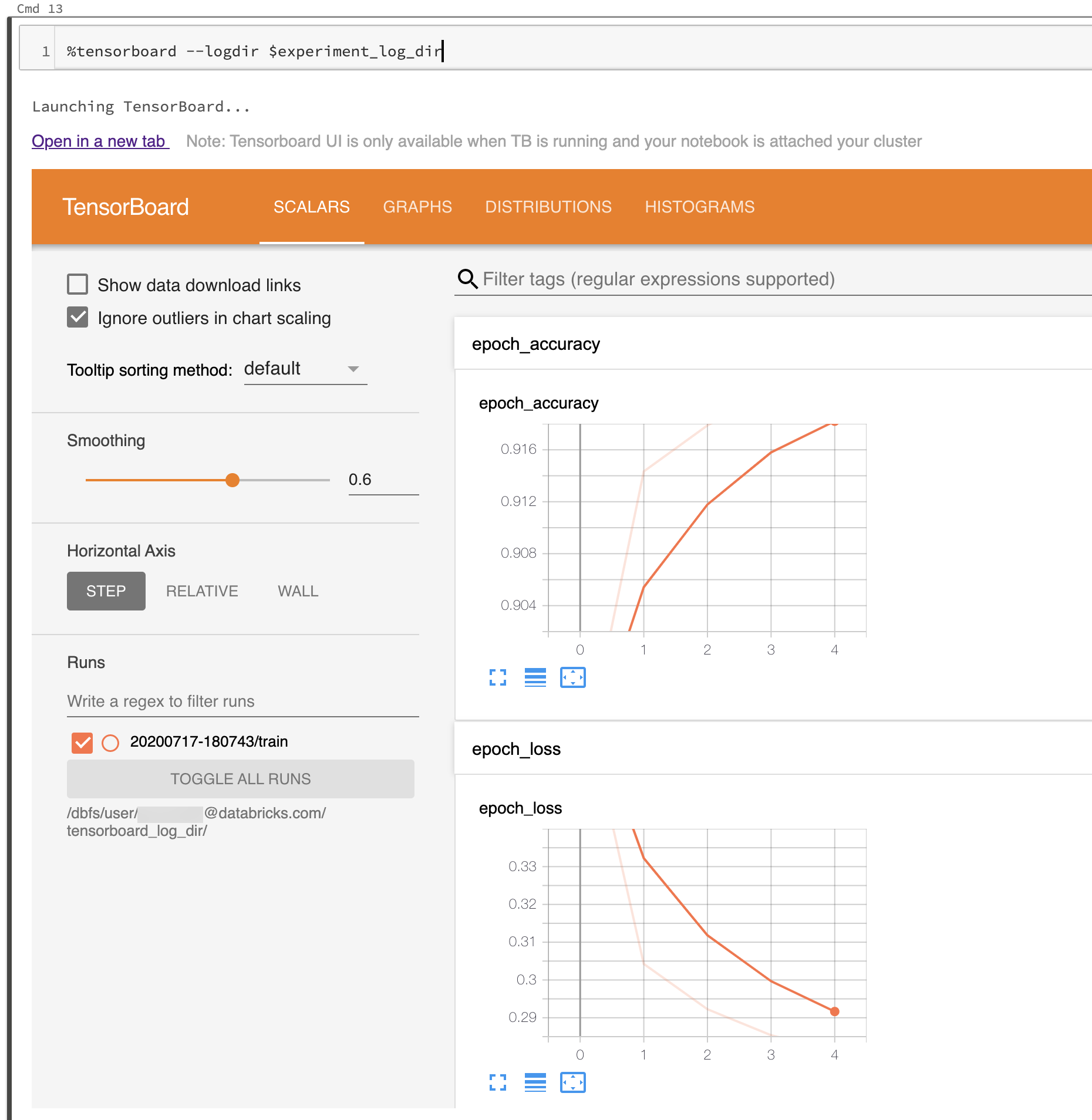 Interface utilisateur de TensorBoard démarrée dans le répertoire de logs renseigné
