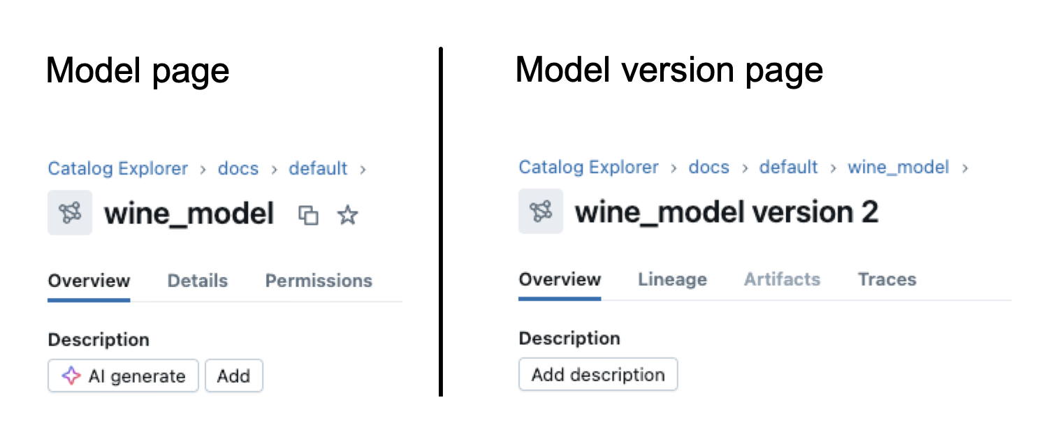 Ajouter une description de modèle ou de version de modèle dans Unity Catalog.