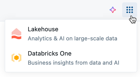 Databricks 1 つのアプリ スイッチャー