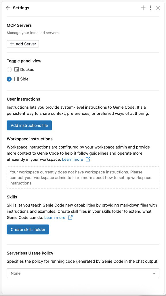オプション付きのアシスタント チャット ペイン メニュー。