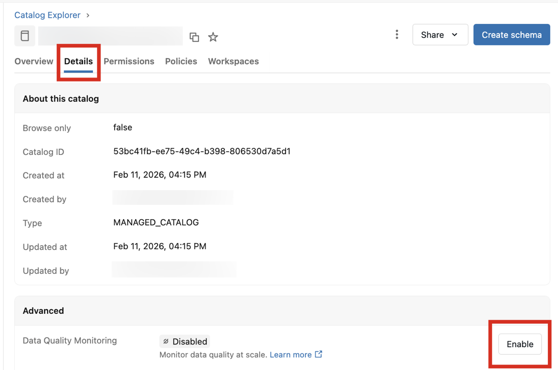カタログエクスプローラーのカタログページのDetails tab
