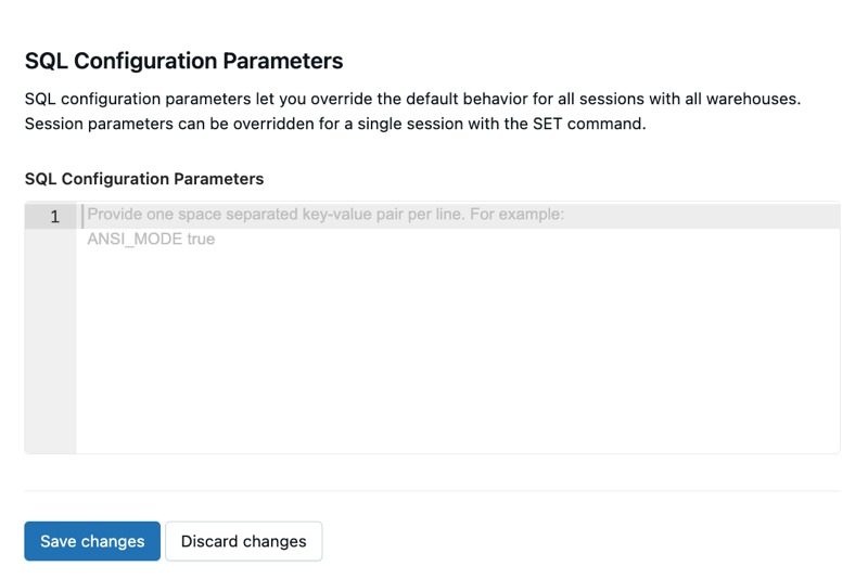 すべての SQLウェアハウスで ANSI_MODE が true に設定されていることを示すスクリーンショット