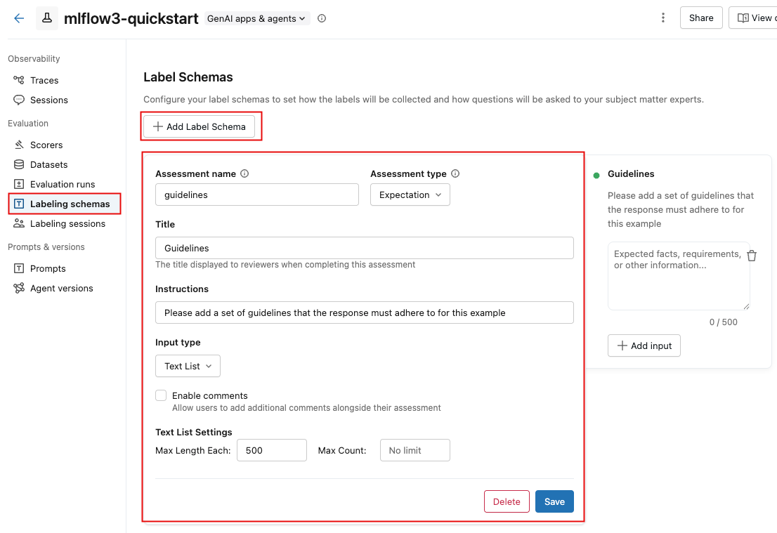 MLflowエクスペリメント UI フォーム