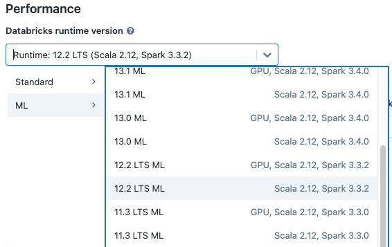 Databricks Runtime ML を選択します