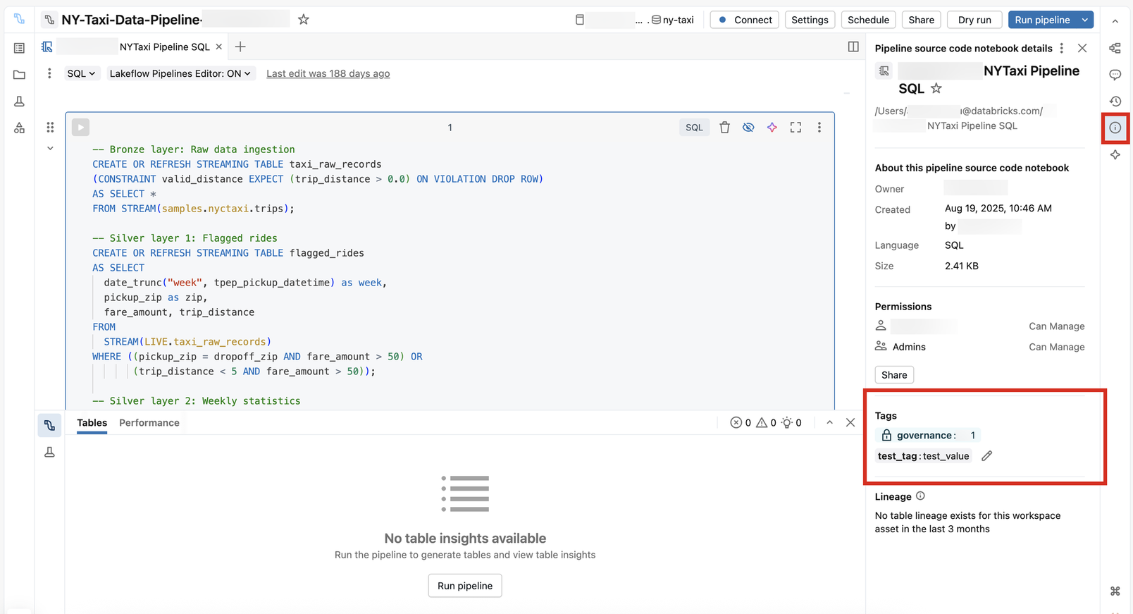 ノートブックのタグを表示します。