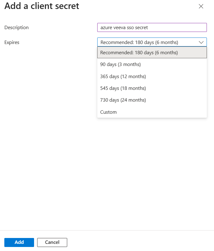 Microsoft Entra IDでクライアントシークレットを追加します。