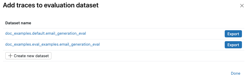 Adicionar caixa de diálogo de rastreamento se houver um conjunto de dados de avaliação existente.