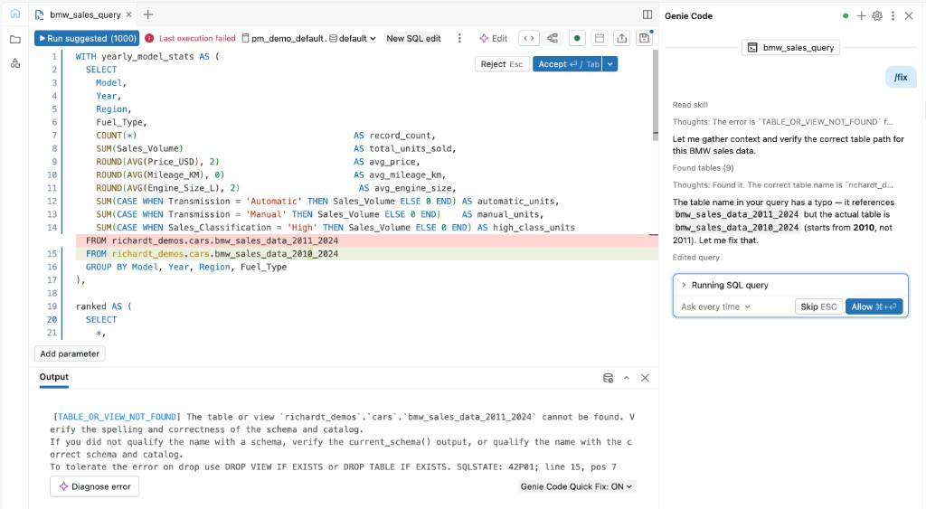 Exemplo de depuração de assistente em SQL.