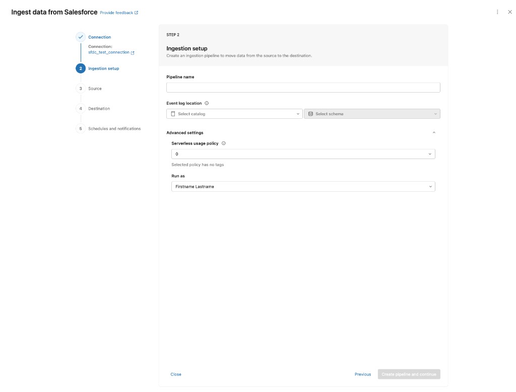 Criação de pipeline com execução definida nas configurações avançadas.