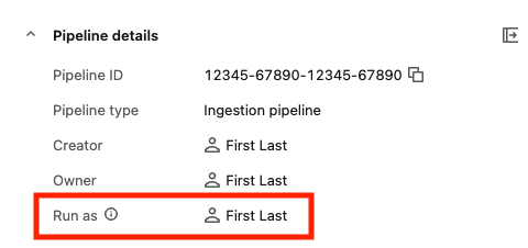 painel de detalhes do pipeline mostrando a execução como campo