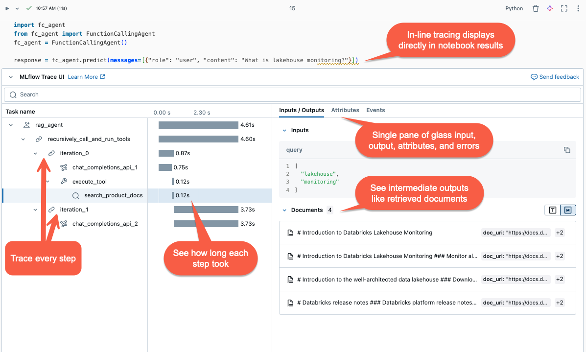 インライントレースは、ジェネレーションAIアプリの各ステップの詳細な情報をキャプチャします