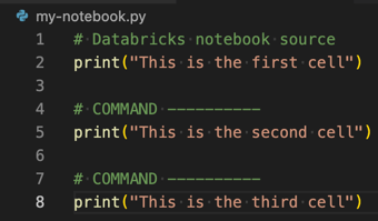 Databricks ノートブック 2 として書式設定された Python コード ファイル