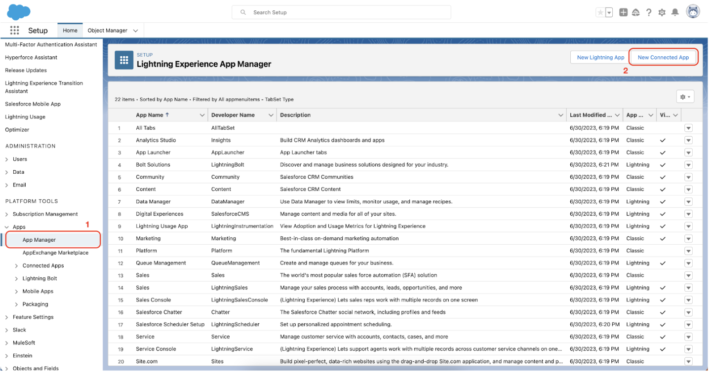 Salesforce で接続アプリケーションを作成する