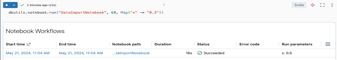 Notebook workflow run