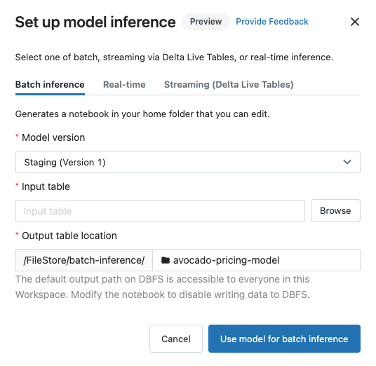 Configurar caixa de diálogo de inferência de modelo