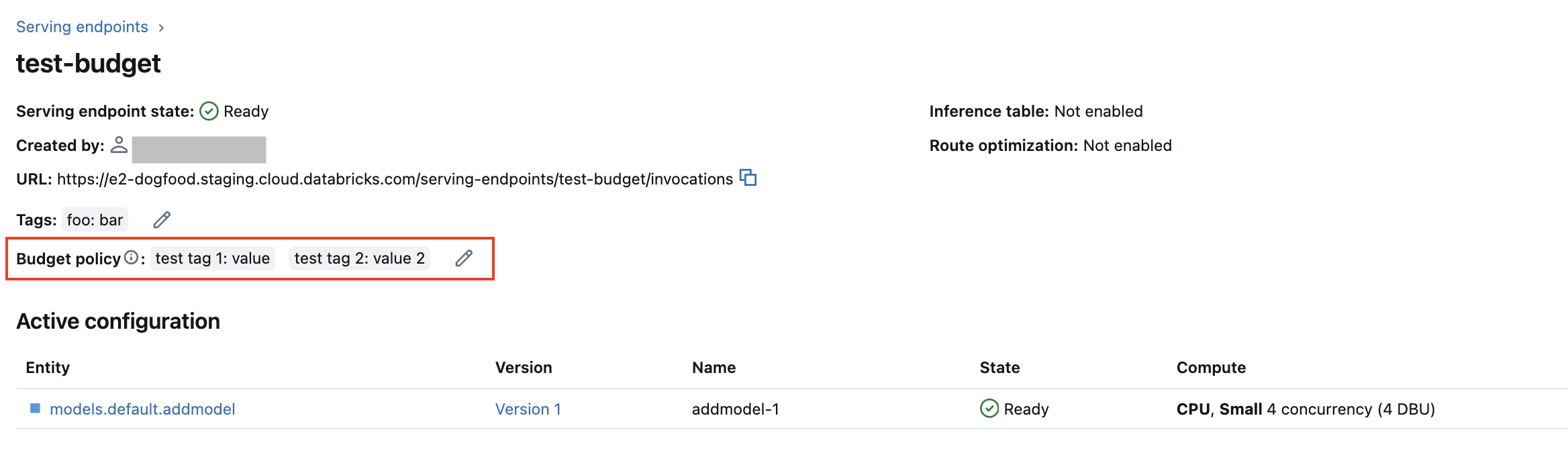 Edite a política de orçamento em um modelo de serviço existente endpoint usando a Serving UI.