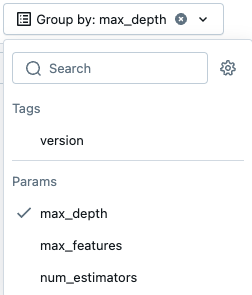 Use o menu Group by dropdown para agrupar a execução por valor de parâmetro.