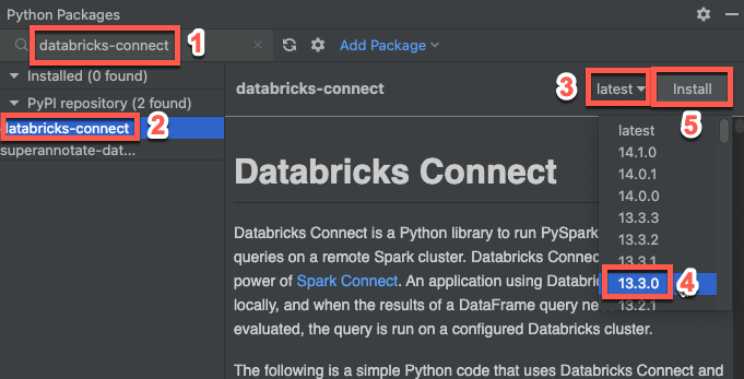 Instale o pacote Databricks Connect