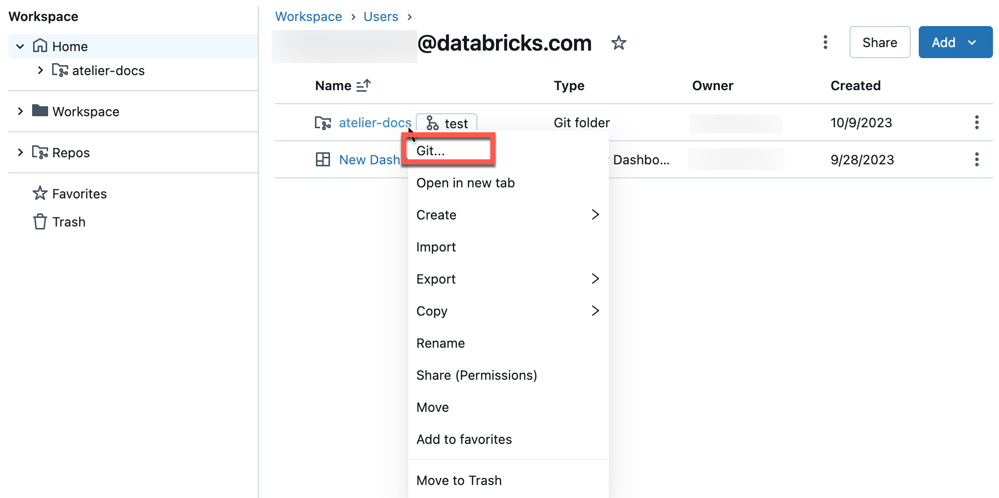 Git dialog button in repo browser